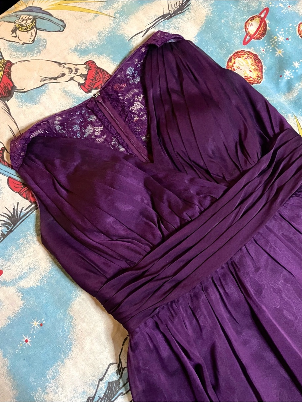 Elegant Belsoie Purple V-neck Lace Evening Gown Bridesmaid Wedding Formal